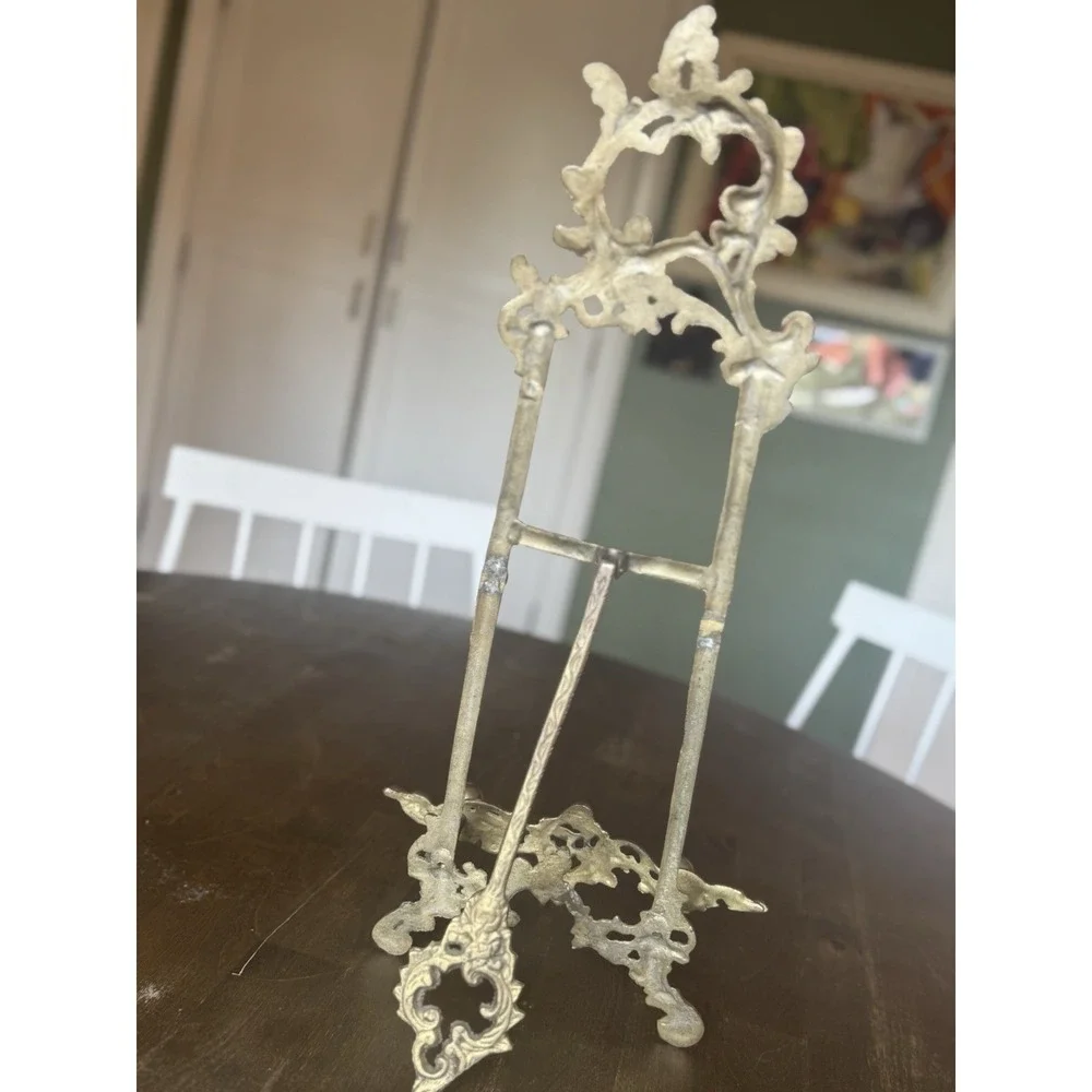 Vintage‎ Ornate Brass Table Top Art Easel Wedding Photo Frame Display Stand 20